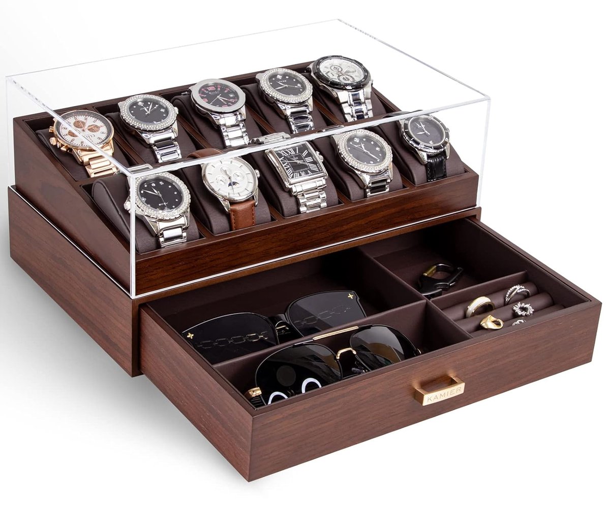 Echte houten horlogebox voor heren - Opbergtas - 10 vakken - luxe design