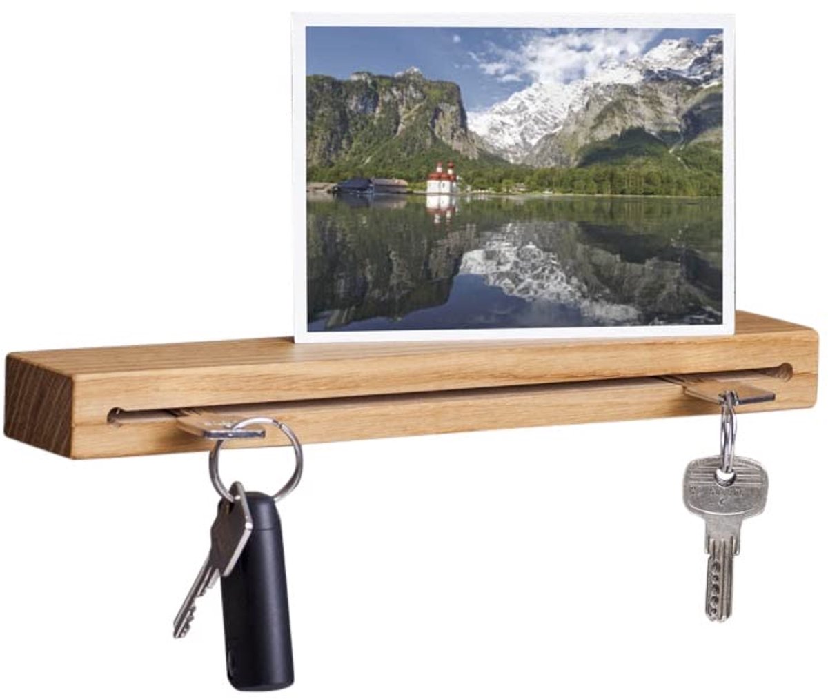 Sleutelrek Met Plank - Modern Houten Sleutelbord - Eiken Hout - 20 cm