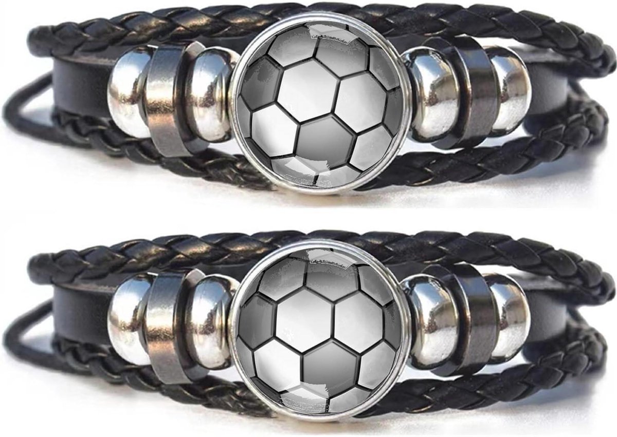 Voetbal vriendschapsarmbanden set van 2 - Leuk verjaardagscadeau voor kinderen die van voetbal houden - Glasbeads - Voetbalcadeau voor jongens