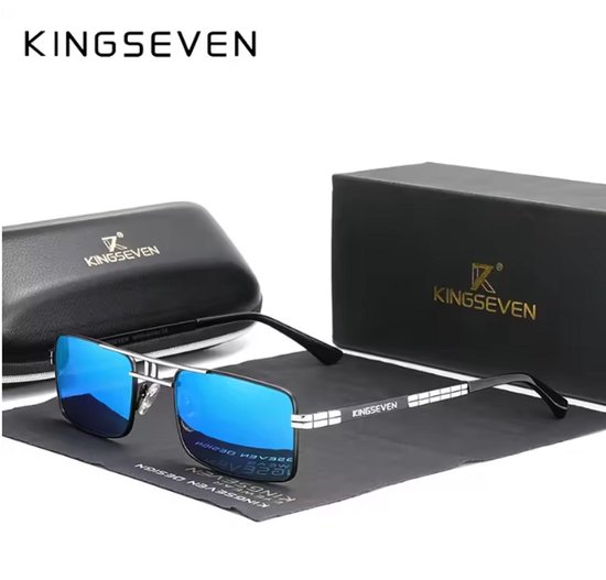KINGSEVEN Zonnebril 760 - Spiegel Blauw – Heren - Vrouwen - Gepolariseerd - UV400 - Vintage