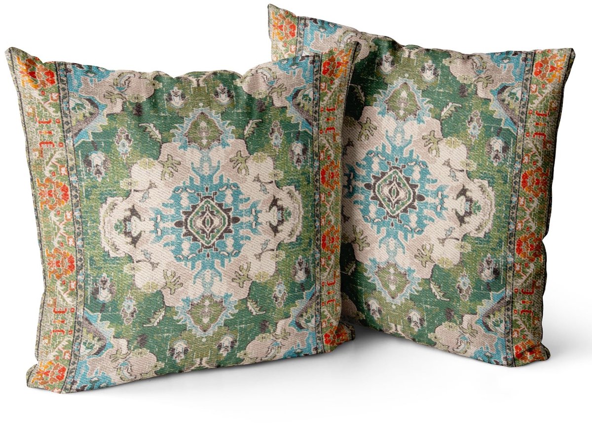 Ibenzoa Set van 2 Boho Kussenslopen in Zacht Fluweel met Retro Print voor Sfeervolle Inrichting groen
