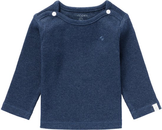 Donkerblauw geribd longsleeve shirt met drukknoopjes bij de hals en een klein geborduurd logo.