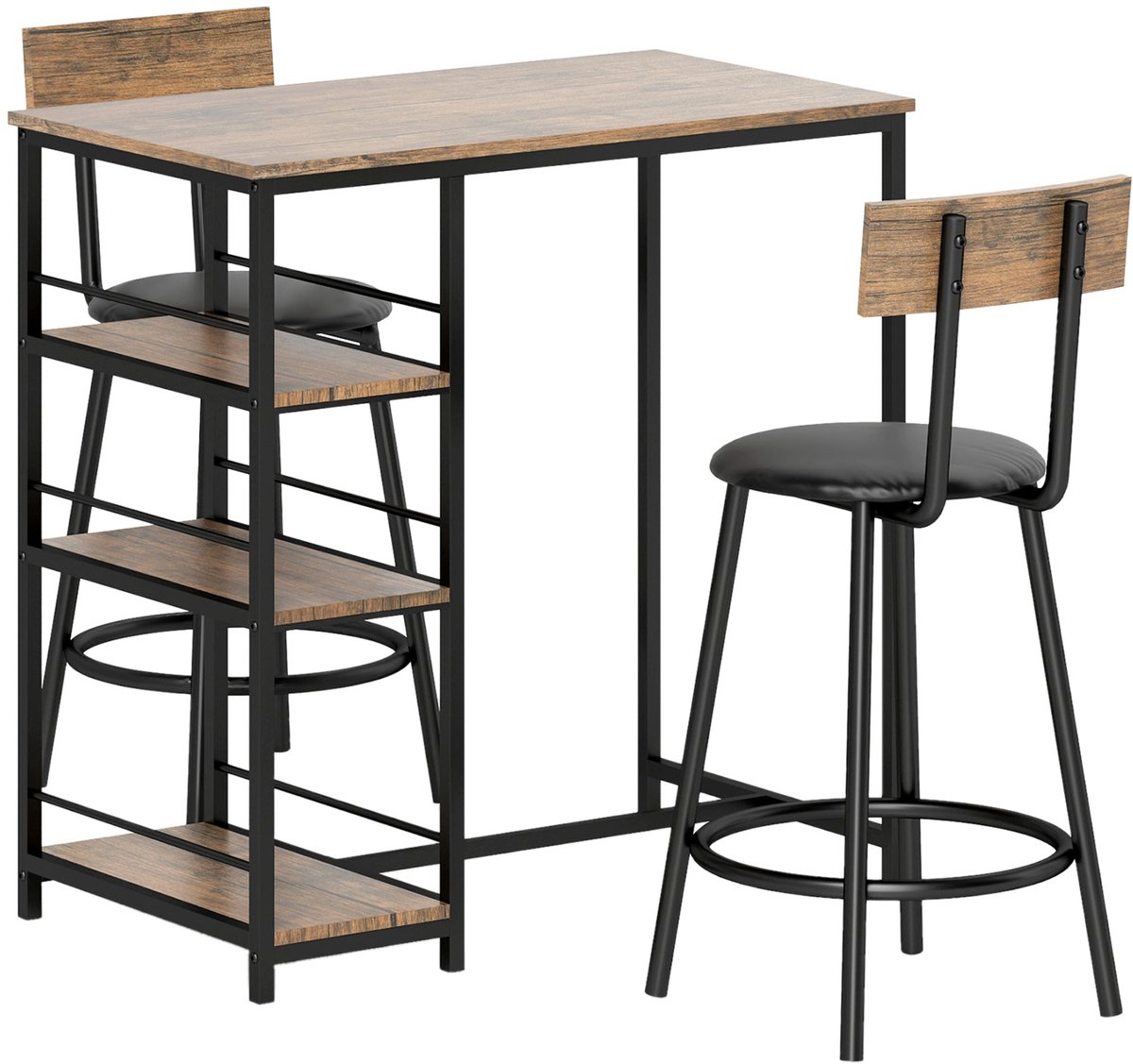 Merax Bartafel Set Met 2 Barkrukken Industrieel Eiken Zwart 3 Planken 90x50x90 cm