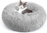 Huisdierbed donutvorm klein hondenbed zacht kattenbed rond pluche draagbaar warm comfortabel - Ø 50 cm lichtgrijs