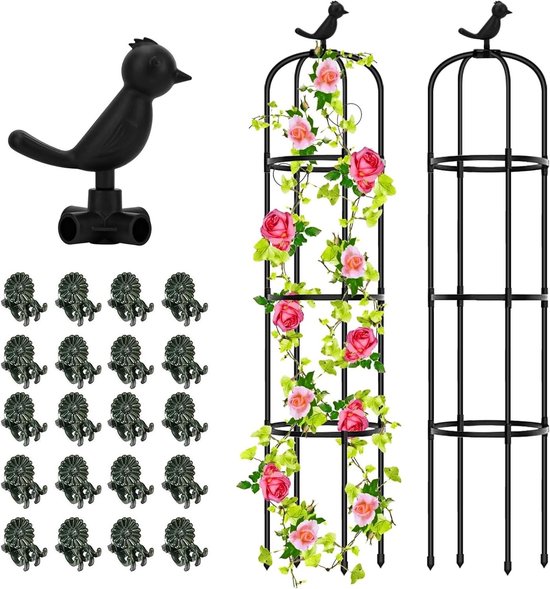 Obelisk Klimhulp Voor De Tuin, 145 Cm, Klimhulp, Bramen Voor Planten Klimhulp Rozen Afneembare Glasvezel Klimtoren Met 20 Stuks Plantenklemmen Voor Rozen Bloemen En Tomaten Klimplanten
