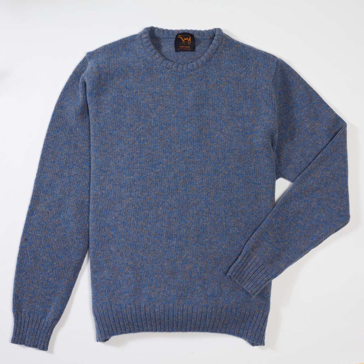 Osborne Knitwear Trui met vervilte ronde hals - Lamswol - River/Vole - L