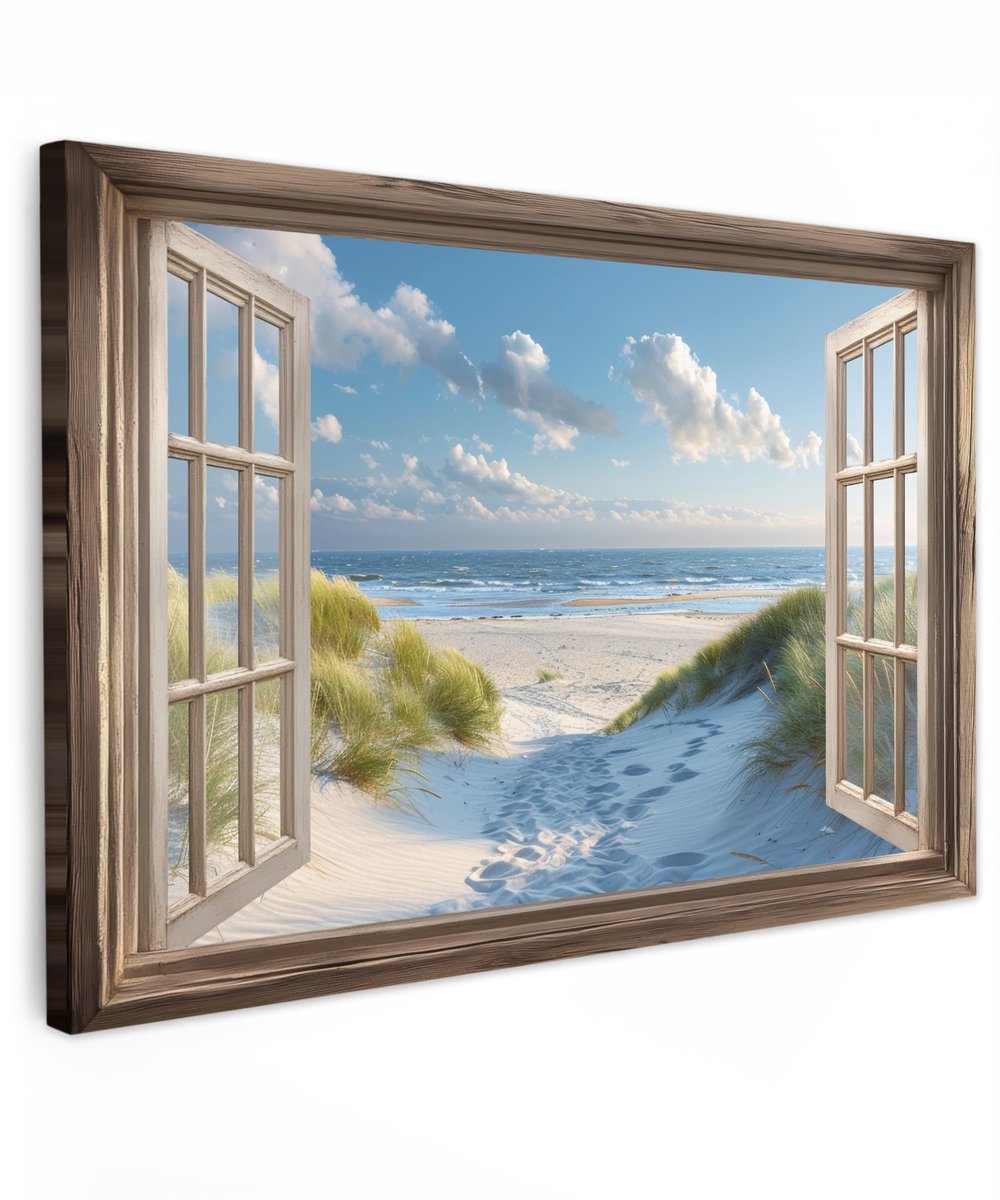 Ibenzoa Canvas Wanddecoratie XXL 120 x 80 cm met Strand en Zeezicht voor Woonkamer en Slaapkamer Duinen - Zee