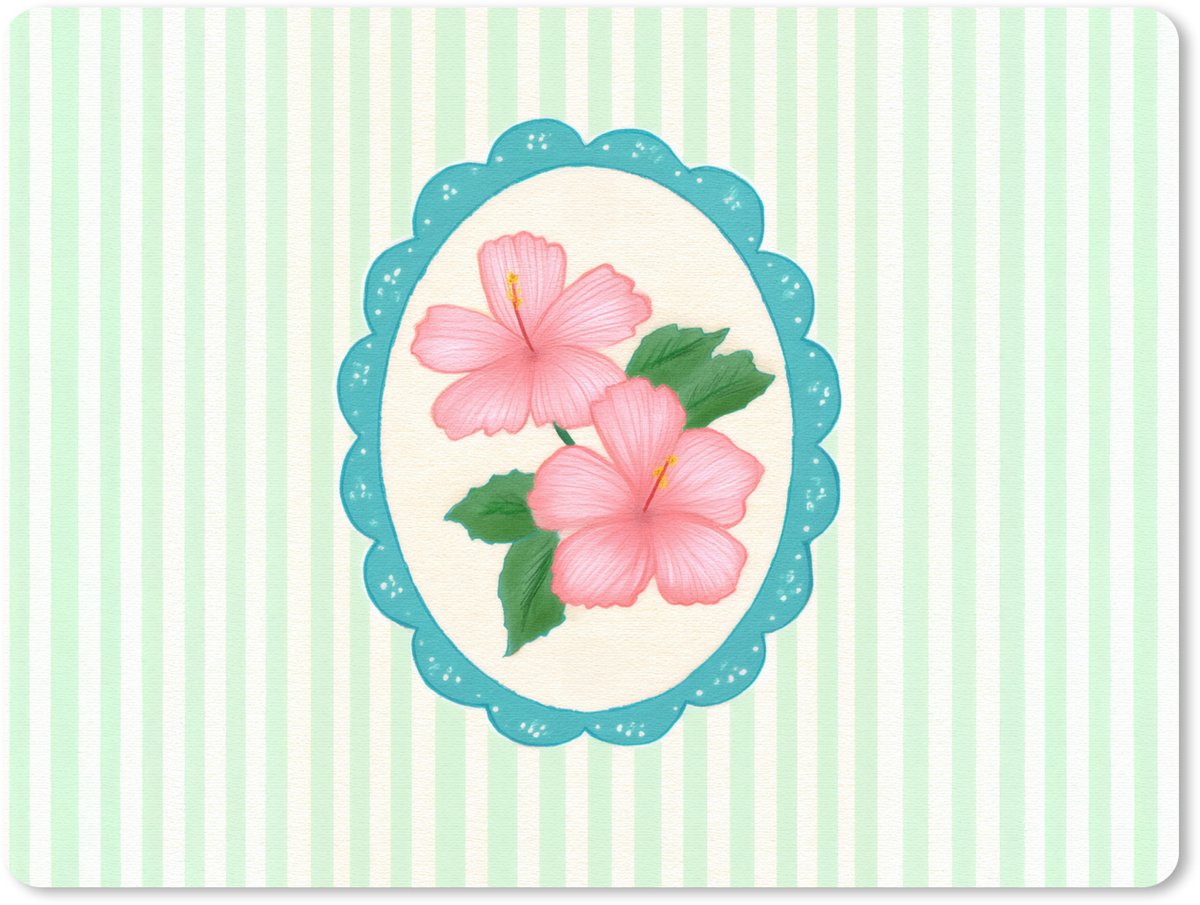 Muismat 23x19 cm - Mousepad Bloemen - Ovaal - Strepen - Groen - Muismatten