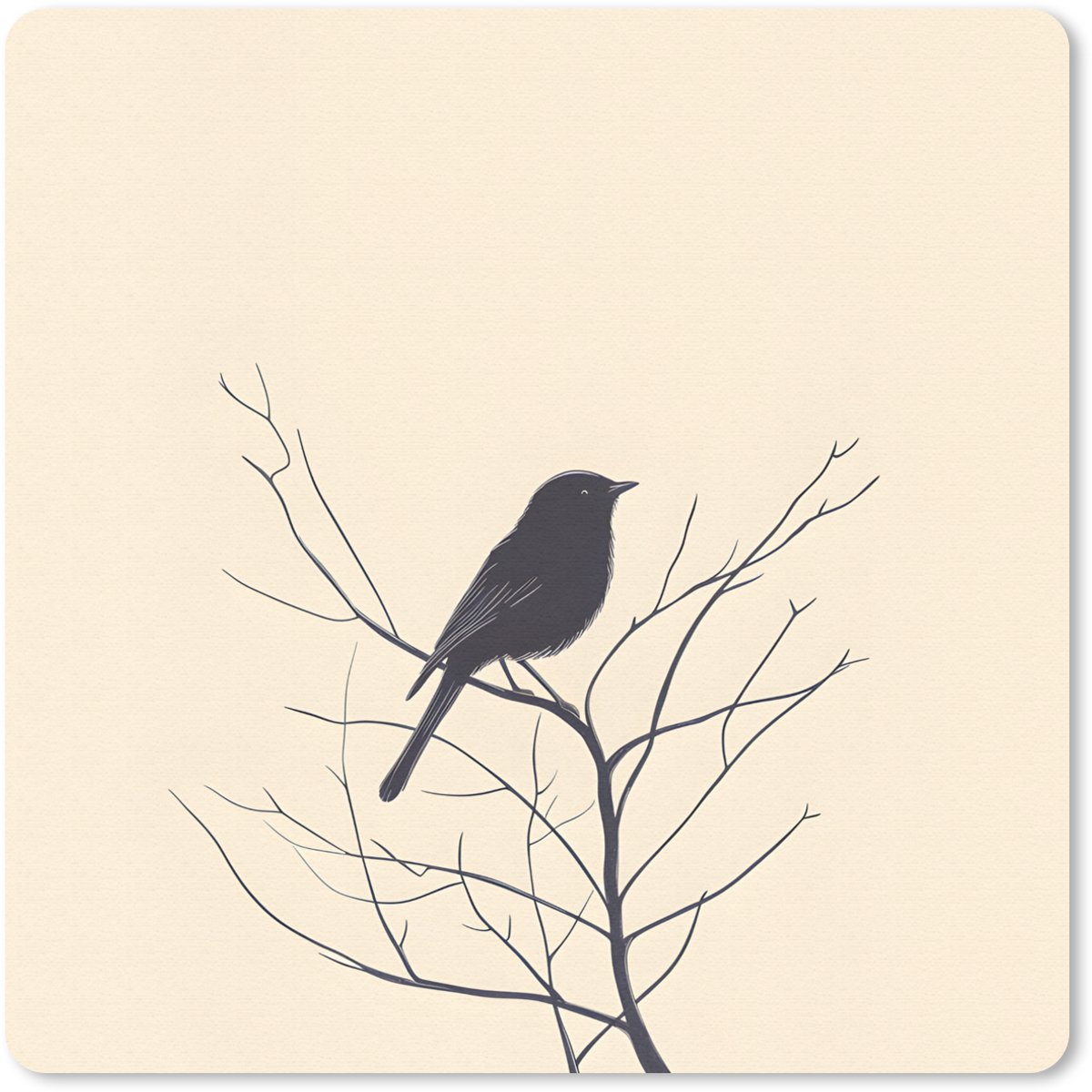Muismat 20x20 cm - Mousepad Vogel - Zwart - Tak - Minimalistisch - Muismatten