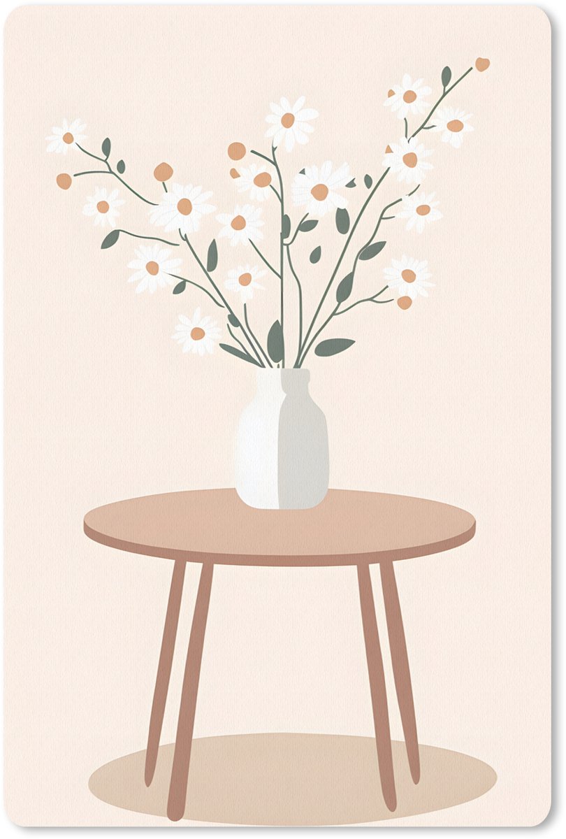 Muismat 18x27 cm - Mousepad Vaas - Bloemen - Madeliefjes - Beige - Muismatten