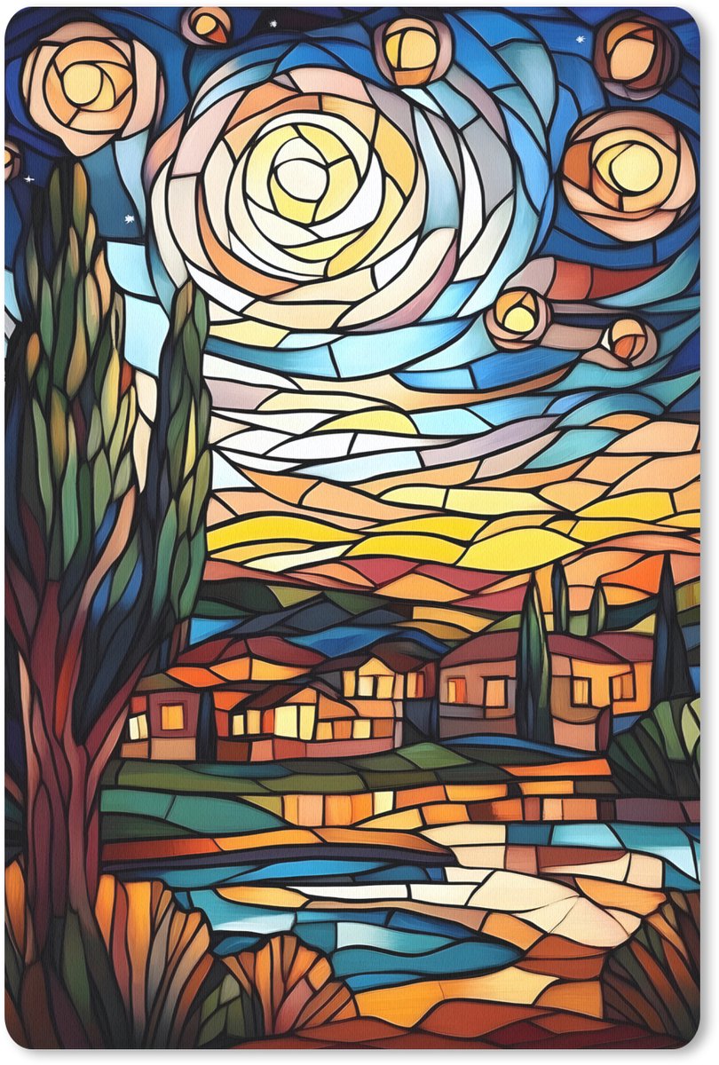 Muismat 18x27 cm - Mousepad Hemel - Sterren - Mozaïek - Huizen - Muismatten