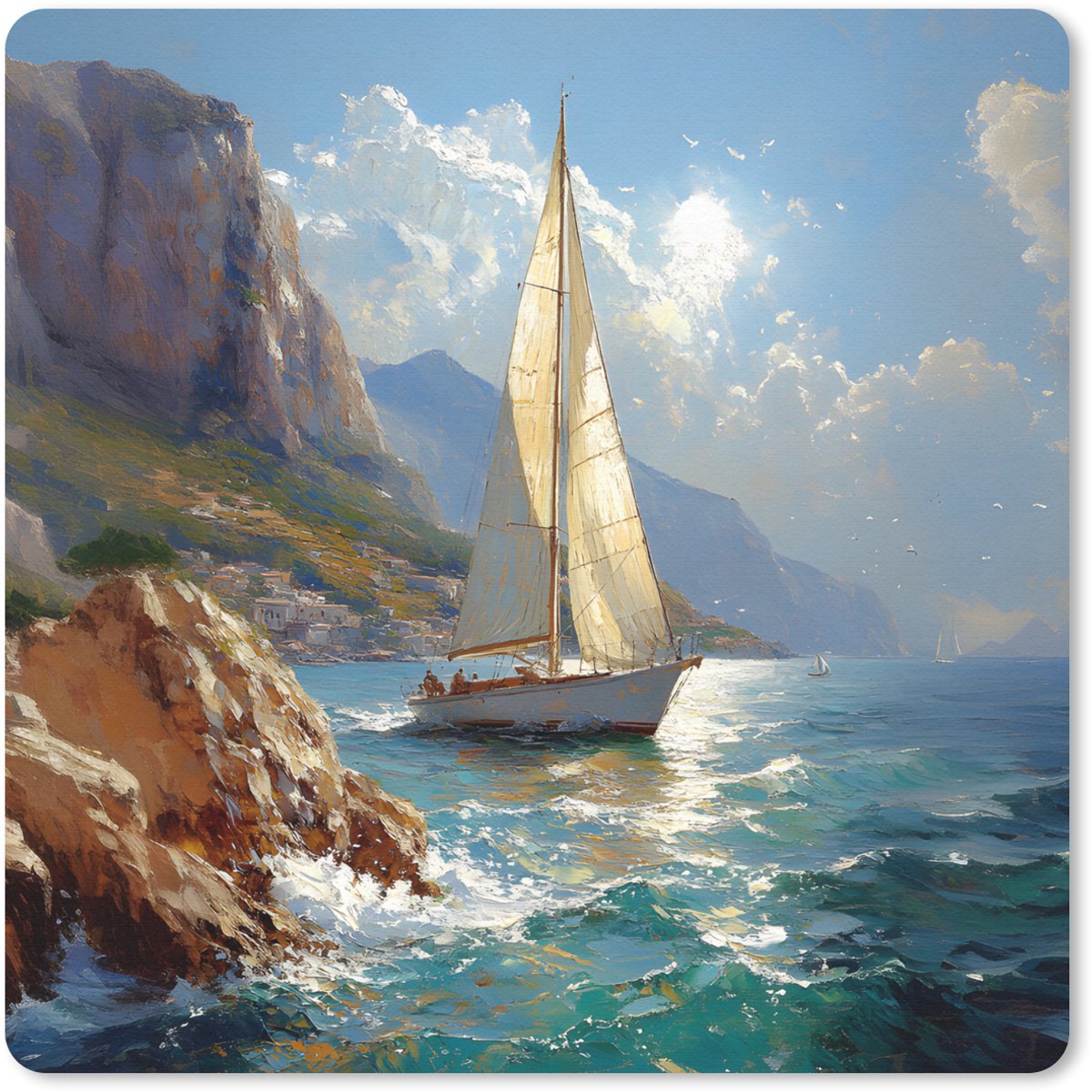 Muismat 30x30 cm - Mousepad Zeilschip - Zee - Rotsen - Wolken - Muismatten