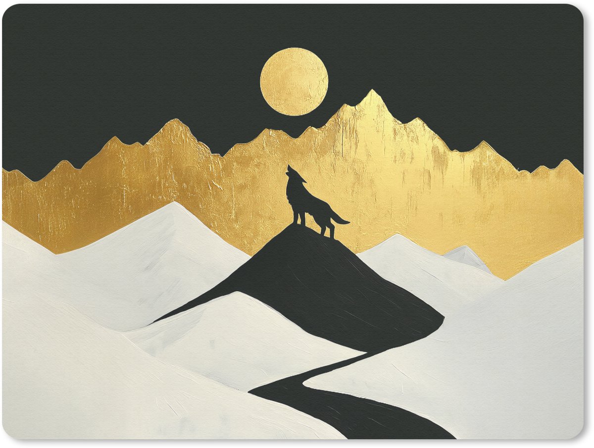 Muismat 23x19 cm - Mousepad Wolf - Bergen - Maan - Zwart - Muismatten