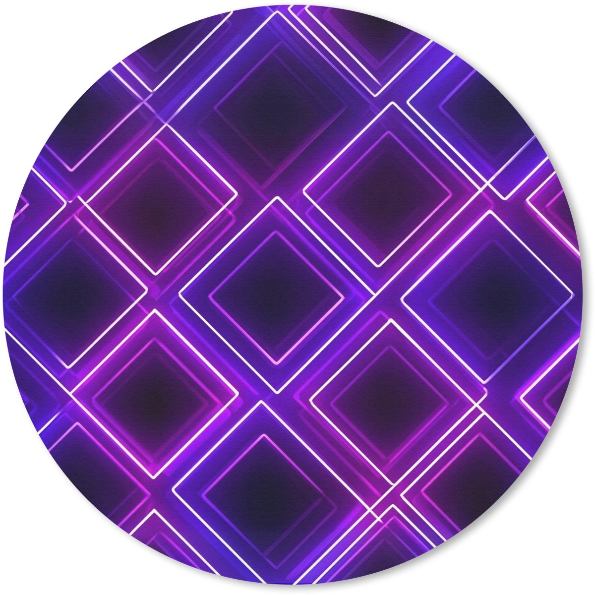 Muismat rond 20x20 cm - Mousepad Gaming - Ruiten - Neon - Paars - Ronde muismatten