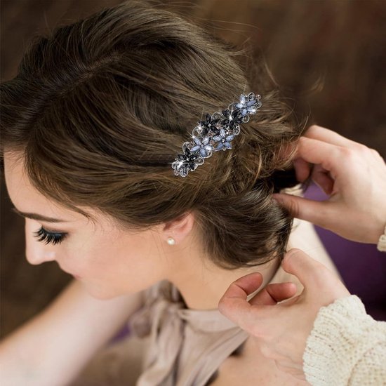 Haarspelden - Haaraccessoires - Elegante haarspelden voor dames en meisjes - Modieuze glinsterende haarspelden met strass-steentjes - Haarspeld met bloemen (roze en donkerblauwe/zwarte en grijze bloemen)