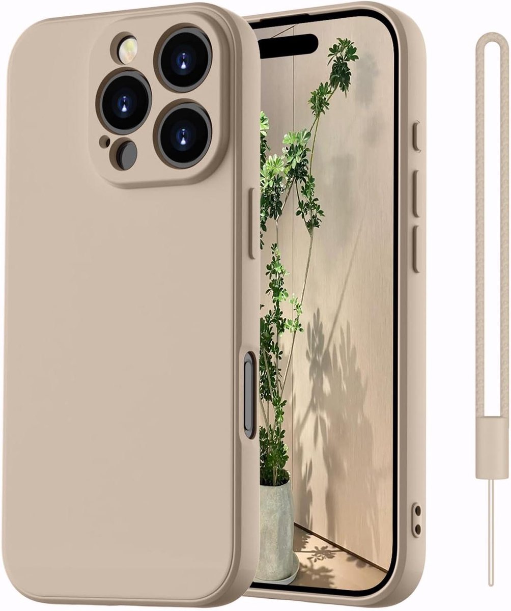 Allecto Plus - Siliconen hoesje voor iPhone 16 Pro Max - Ultralicht - Kaki - Beschermhoes met koord - Microvezelvoering - Krasbestendig - 6.9 inch