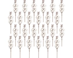 24 stuks kunstmatige glitter witte bessenplectrums hulst rode bessen takken - Kerst decoratie voor boom en bruiloft - Winter woondecoratie_Helper_NONAME