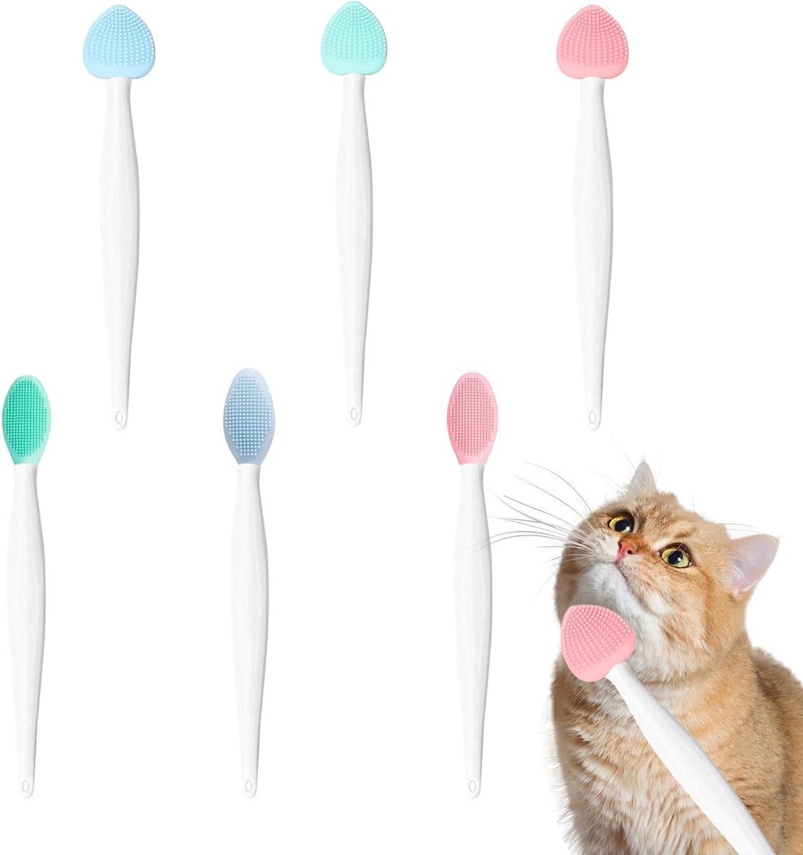 6-Pack Siliconen Kattenkinborstel - Dubbelzijdige Schoonheidsborstel voor het Verwijderen van Mee-eters op de Kin van je Kat.