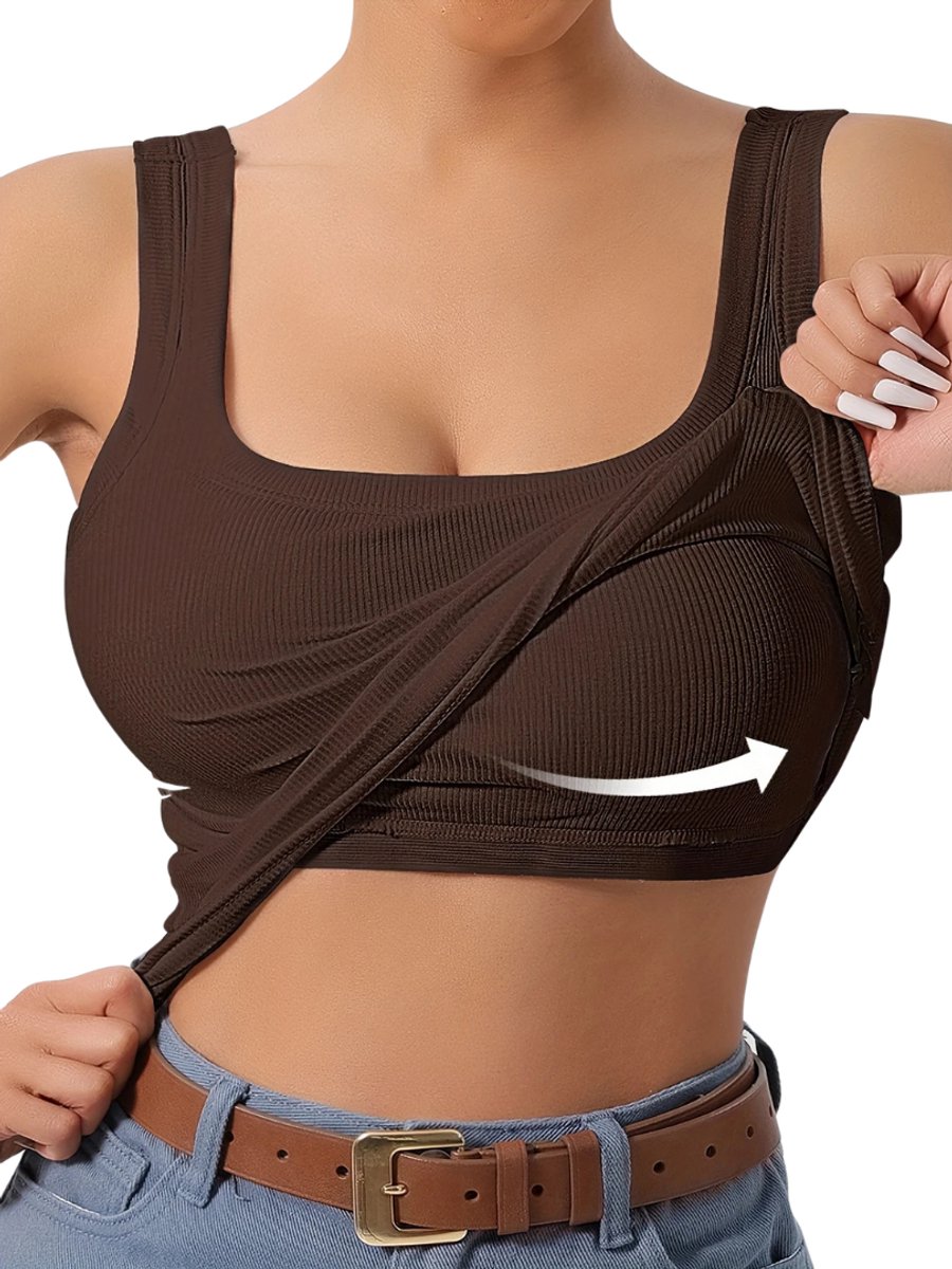 Livano Open Rug Top Backless Body Jurk Shirt Koffie Bruin