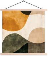 Posterhanger incl. Poster 90x90 cm - Schoolplaat - Vormen - Okergeel - Abstract - Textielposter - Blanke latten