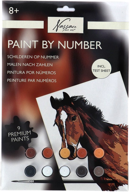Nassau Paint by Number, paard, 9 potjes premium verf, leeftijdsindicatie 8+.