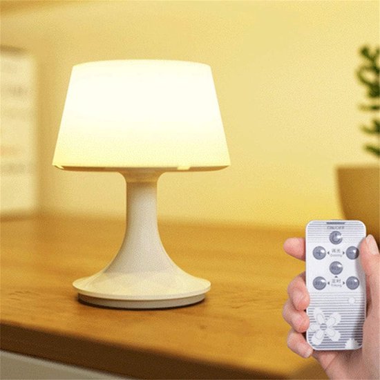 Draagbare LED Tafellamp - Draadloos & Oplaadbaar via USB - Met Afstandsbediening - Oogvriendelijke Verlichting - Voor Slaapkamer, Café & Camping - Wit Metaal - Ø12cm - 1 Stuk