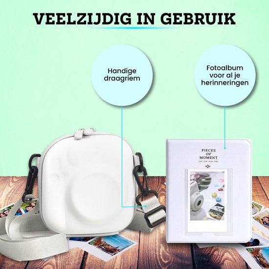 Somstyle Set Accessoires de vêtements pour bébé de Luxe adapté pour Fujifilm Instax Mini 12 – Étui étanche avec sangle de transport et plus encore – Wit