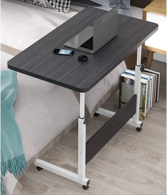 BORVAT® - Table d'appoint réglable pour ordinateur portable avec Roues - Table d'appoint pour lit et canapé - Bureau d'ordinateur mobile - Zwart