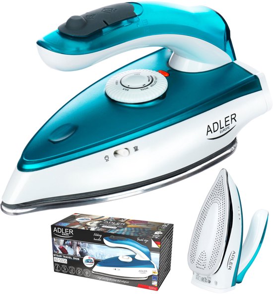 Adler - reisstrijkijzer - stoom strijkijzer - inklapbare handgreep, vermogen 1100 W, antiaanbaklaag - Blauw