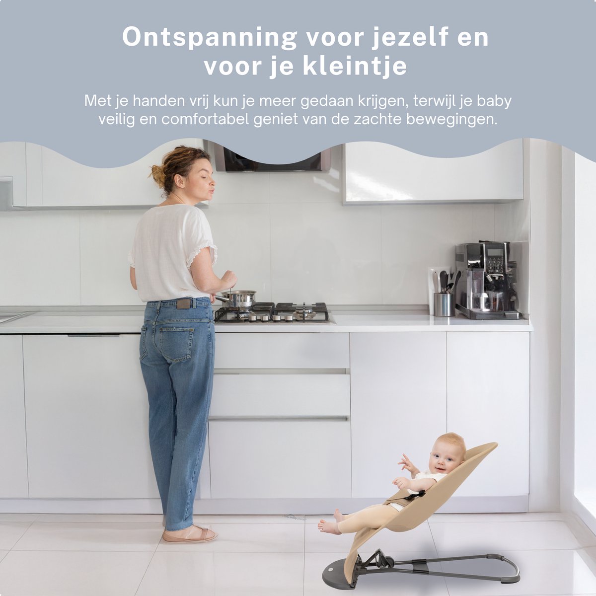 A Tiny Lovely Planet - Wipstoel - Babyschommelstoel - Baby Swing - Wipstoeltjes - 3 Verstelbare Hoeken - Beige – foto 8