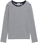 Wit longsleeve T-shirt met donkerblauwe strepen en boothals.