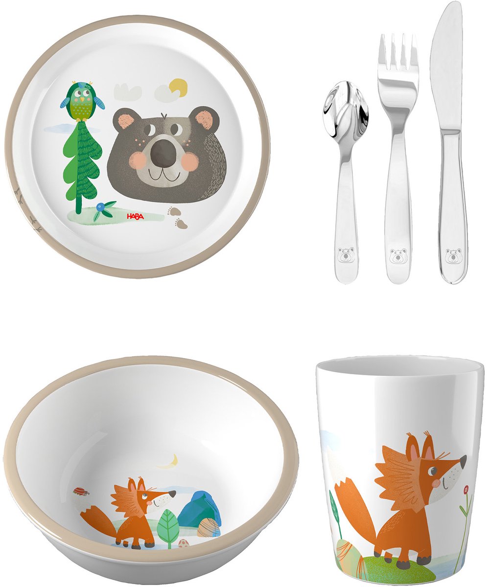 HABA Geschirr-Set Schüssel, Teller, Becher & Besteck