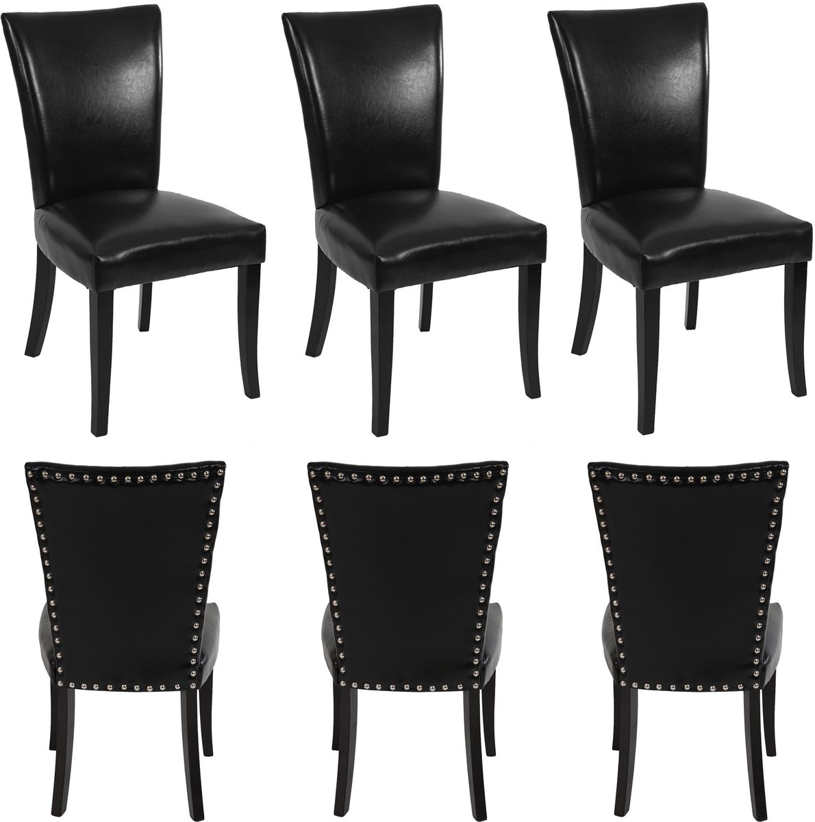 MCW Set van 6 Chesterfield eetkamerstoelen, keukenstoelen, studs MVG-gecertificeerd ~ kunstleer, zwart, donkere poten
