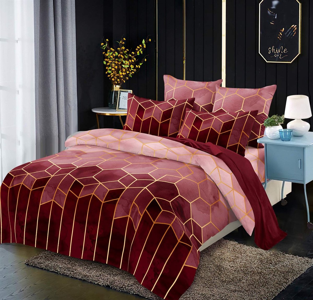 Unyqoos Moderne Wijnrode Microvezel Dekbedovertrek Set voor Tieners met Geometrisch Gestreept Patroon rood