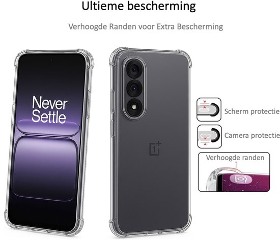 Transparante telefoonhoes met verhoogde randen voor scherm- en camerabescherming.