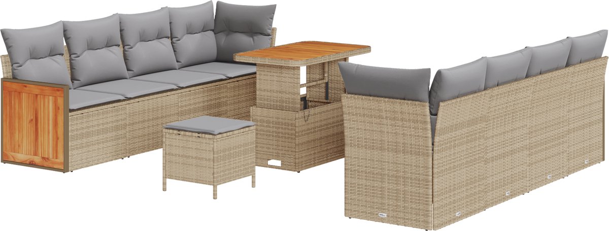 vidaXL - Tuinbank - Set - met - kussen - 11 - pcs - Beige - en - Lichtgrijs