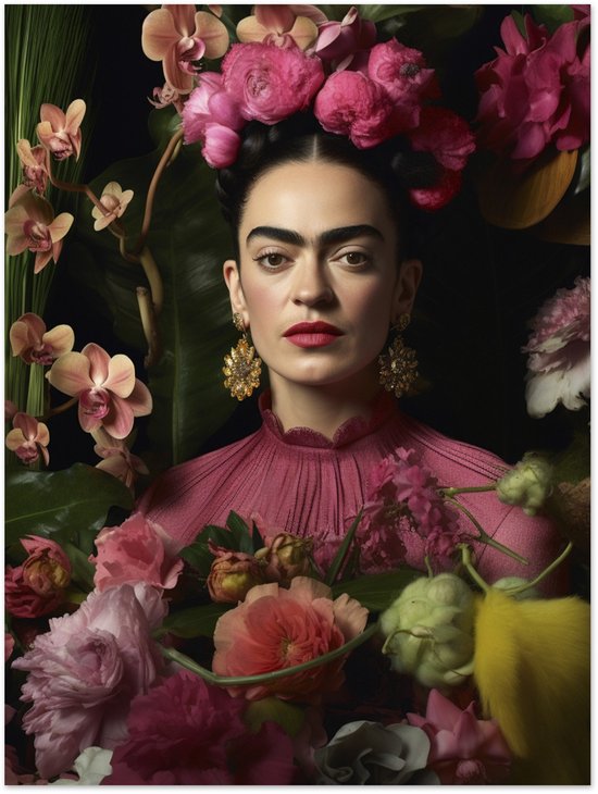 Affiche Frida Kahlo - Affiche Portrait Floral - 30x40 cm / 12x16″ Décoration Salon - Décoration Chambre - Décoration - Décoration murale - Décoration murale Salon - Décoration murale Chambre - Décoration murale - Décoration murale Salon
