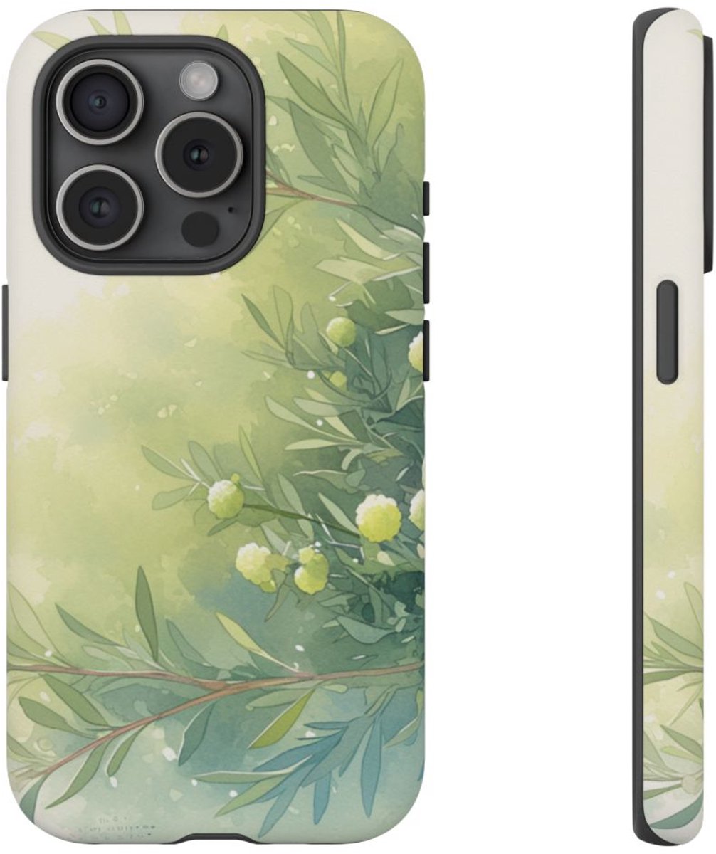 Groene Botanische Waterverf Illustratie – Telefoonhoesje Geschikt voor iPhone 15 Pro
