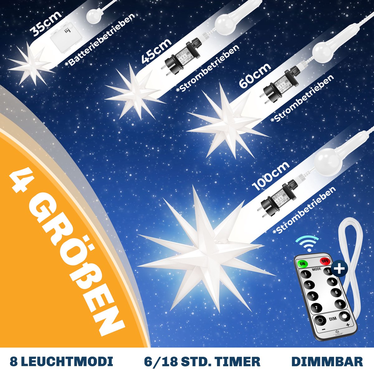 Lichtster 3D wit PVC LED kerstster XL om op te hangen verlicht incl. 40 LED 60cm Outdoor IP44 (1 x XL lichtster 3D wit