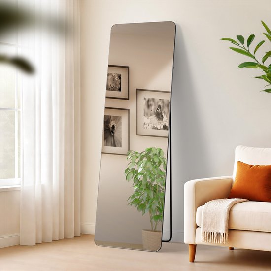 CLP Gurnee Spiegel - Wandspiegel - make up - staand volledige lengte - passpiegel slaapkamer - 160x50 cm - mat zwart