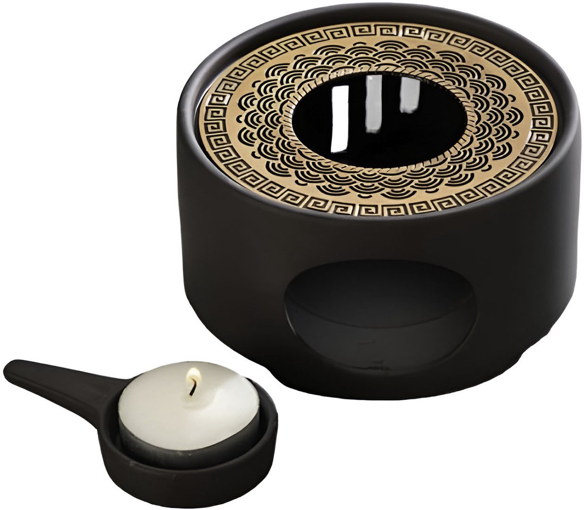 XEMM Rechaud - Warmhoudplaatje Theepot - Zwart met Koper Design - ø14,5 cm