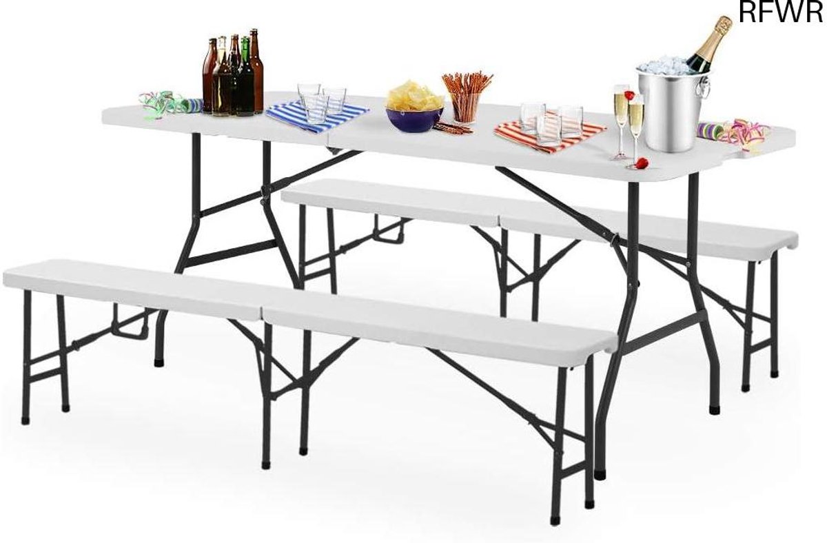 RFWR® Inklapbare Biertafelset voor 8 Personen - 180 cm Tafel met 2 Bierbanken voor Picknick en Feestjes