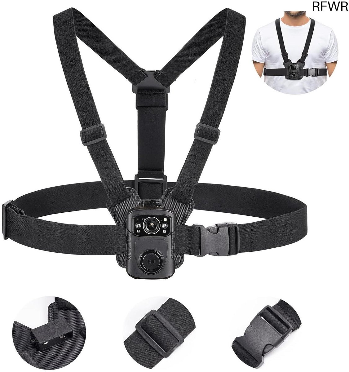 RFWR® Harnas voor lichaamscamera - Verstelbaar borstbevestiging met handsfree riem