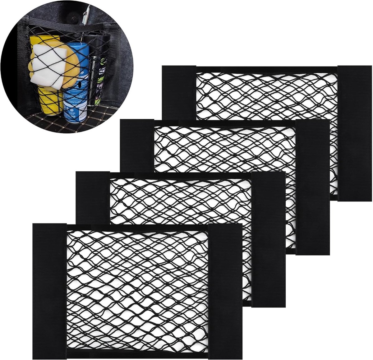 Uittrekbaar auto-opbergnet - universeel en praktisch - 4 stuks - 40 x 25 cm