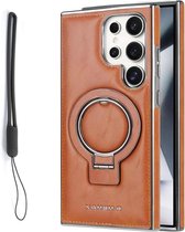 Allecto Plus - Étui en cuir de Luxe pour Samsung Galaxy S25 Ultra - Magnétique Business - Protection contre les chutes - Support - Marron