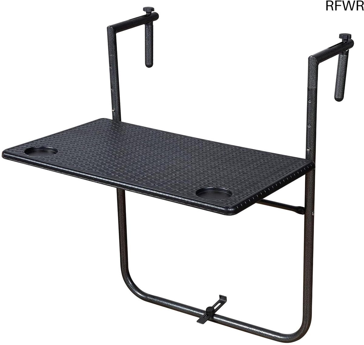 RFWR® Hoekige balkonhangtafel in antraciet - opvouwbaar en verstelbaar - 60x61 cm