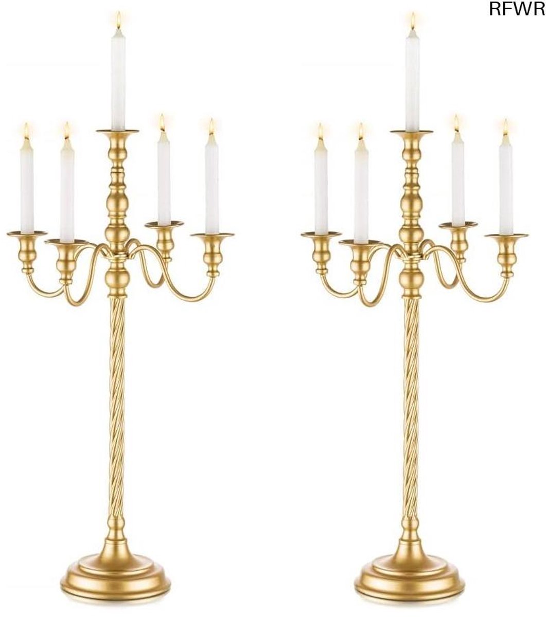 RFWR® Elegante Hoge Vloerkandelaars 5 Armen - Gouden Antieke Kandelaars voor Bruiloft en Evenementen