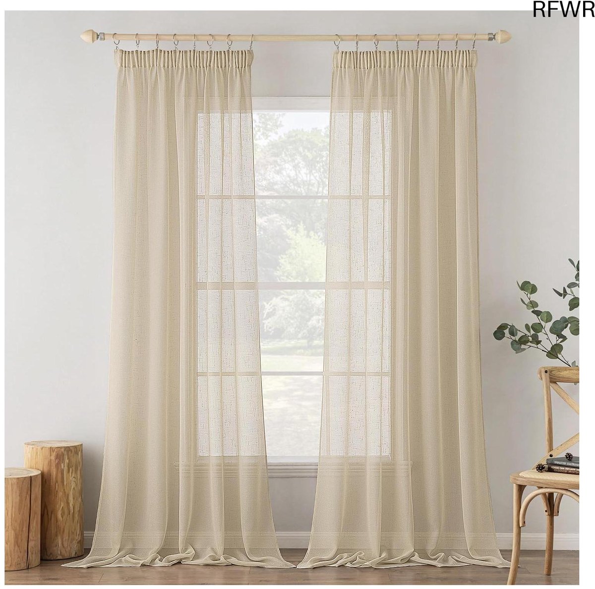 RFWR Transparante gordijnen voor binnen - 2 panelen, 140 x 245 cm, beige, moderne stijl