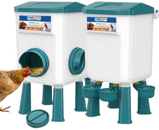 Ensemble Alimentation et d'abreuvement pour volaille UniEgg™ – Mangeoire 8 kg + Abreuvoir 7 L (Vert)