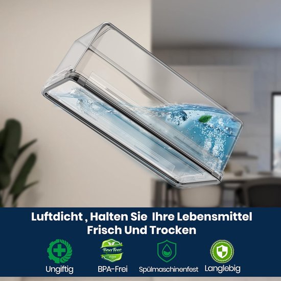 PRAKI Opslagset voor ontbijtgranen (4 l, 120 oz), 4 stuks luchtdichte voedselopslagcontainers met schenktuit voor keuken en voorraadkast, organisatie graandispensers met 20 labels, maatbeker en marker